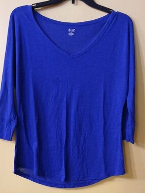 a.n.a Royal Blue Long Sleeve V-Neck Top